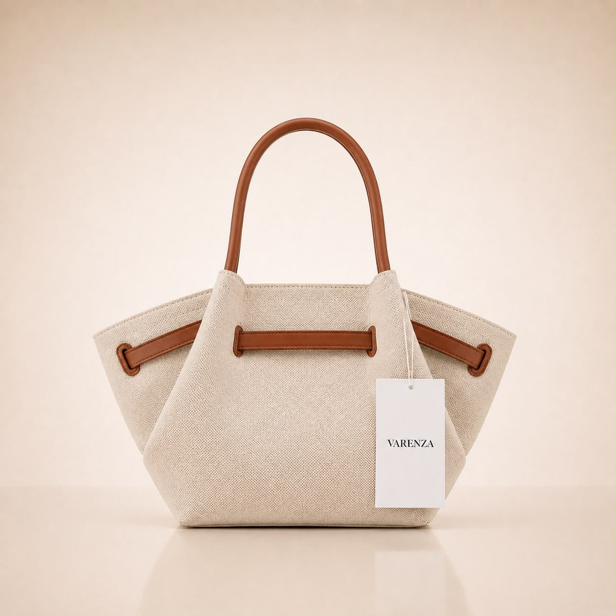 Sac à main cabas élégant – Beige & détails marron par VARENZA