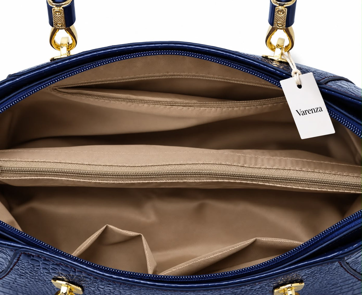 Sac à main effet croco pour femme bleu nuit – Collection par VARENZA