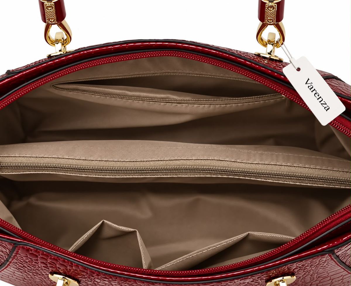 Sac à main effet croco pour femme bordeau – Collection par VARENZA